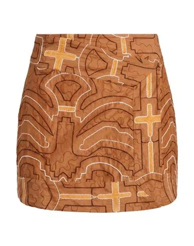 Johanna Ortiz Woman Mini Skirt Camel Size 2 Cotton In Brown