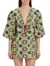 Johanna Ortiz Women's Abstract Oasis Tie-front Minidress In Ecru Aqua