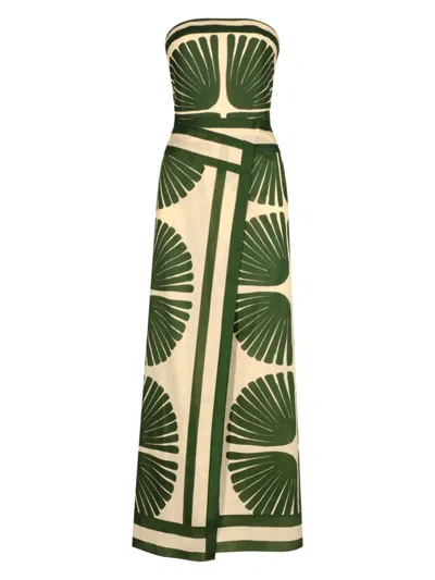 Johanna Ortiz Ancient Peru Embroidered Collar Cotton Maxi Dress In Ecru Green