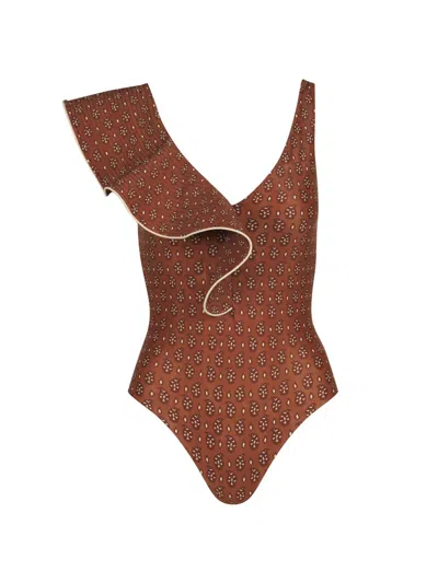 Johanna Ortiz Boleros Ruffle One-piece Swimsuit In Brown