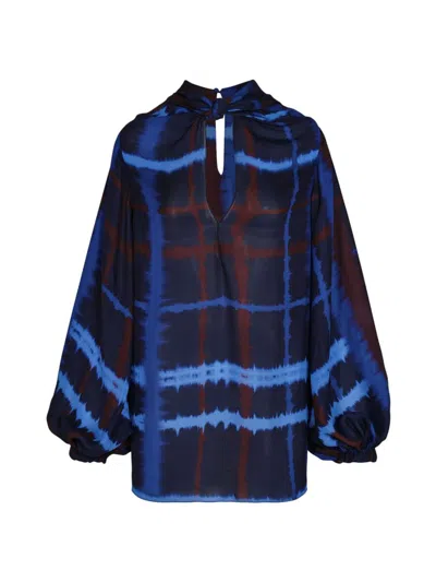 Johanna Ortiz Women's Crossed Cultures Top In Tartan Cobalt Wine