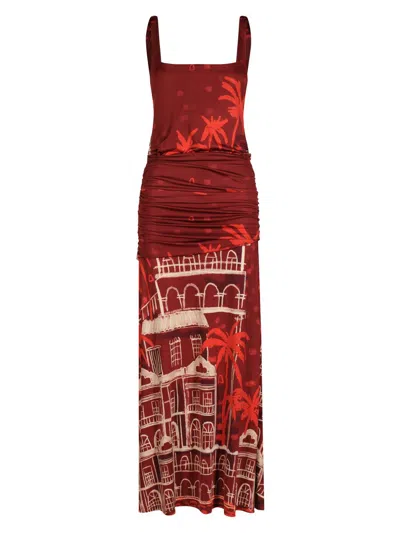 Johanna Ortiz Plant Of Joy Draped Printed Satin-jersey Maxi Dress In Red