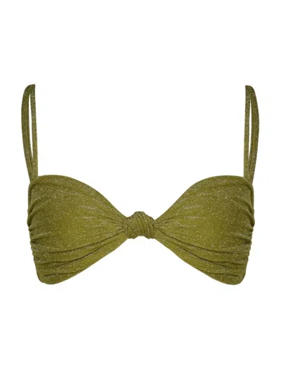 Johanna Ortiz Heliconia Glittered Bikini Top In Green