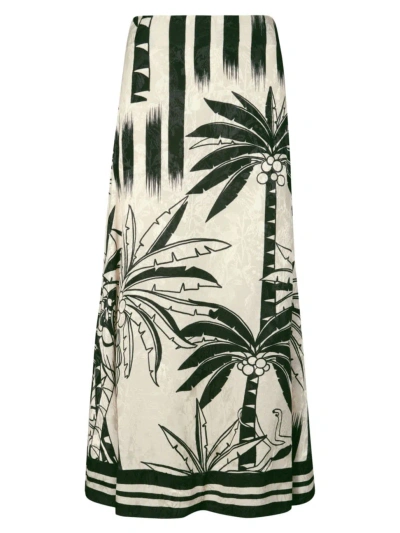 Johanna Ortiz Women's Siena Dusty Trail Palm Print Midi-skirt In Ecru Black