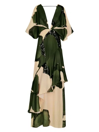 Johanna Ortiz Tesoro Escondido Embellished Silk Maxi Dress In Green