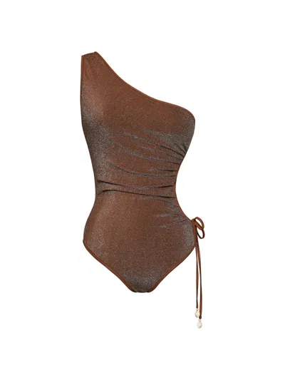 Johanna Ortiz Womens Brown Whispering One-shoulder Swimsuit