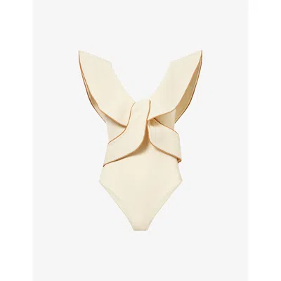 Johanna Ortiz Womens Beaches Ruffle-trim Crinkle Swimsuit Ecru In Neutral