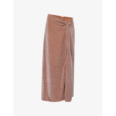 Johanna Ortiz Nuevo Destino Embellished Recycled Stretch-lurex Midi Skirt In Brown
