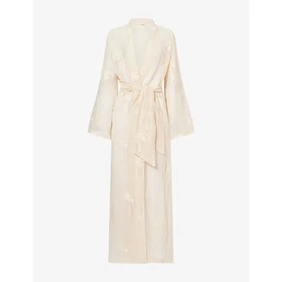 Johanna Ortiz Wildly Beautiful Tasseled Satin-jacquard Halterneck Maxi Dress In Neutral