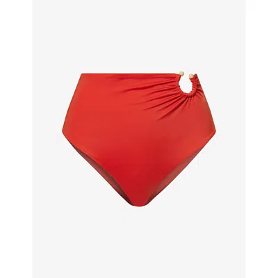 Johanna Ortiz Womens Fire Red Taita High-rise Stretch-woven Bikini Bottoms
