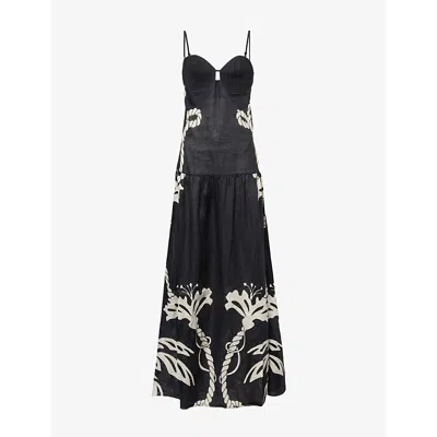 Johanna Ortiz Womens Enlightened Sailor Shoulder-straps Linen Maxi Dress Tropical Catch