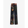 Johanna Ortiz Womens Mystic Motif Flared Straight-leg Mid-rise Silk Trousers Tropialy Meets Indian