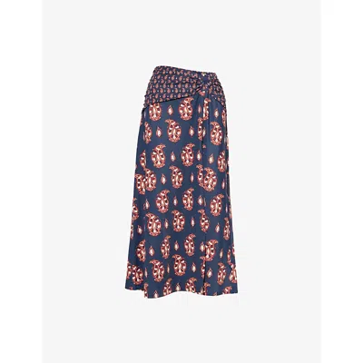 Johanna Ortiz Under The Sun Cutout Ruched Printed Stretch-jersey Skirt In Blue
