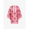 Johanna Ortiz Womens Pink/cheery Wild Savannah Long-sleeves Linen Tunic Dress In Gray