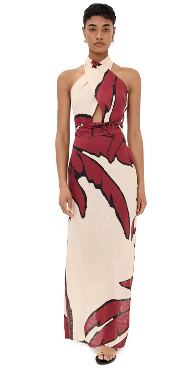 JOHANNA ORTIZ WONDERS OF THE SEA MAXI DRESS SWIM SALTY PALMS/GREEN/ECRU/BLACK