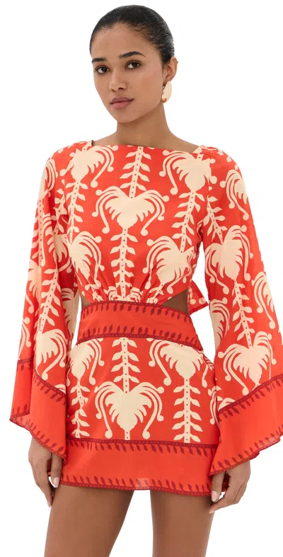 JOHANNA ORTIZ WORDS OF WISDOM MINI DRESS RED/ECRU
