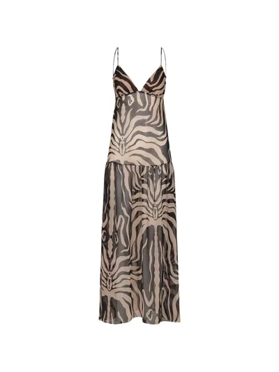 Johanna Ortiz Georgette-maxikleid Mit Zebra-print In Black