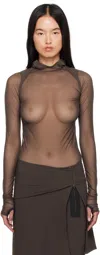 Johanna Parv Brown Mesh Hoodie In Brown