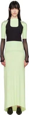 Johanna Parv Green Lycra Silicone Dots Maxi Dress In Lime W Black Dots