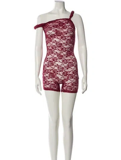 Pre-owned Johansen Lace Pattern Asymmetrical Romper W/ Tags In Red