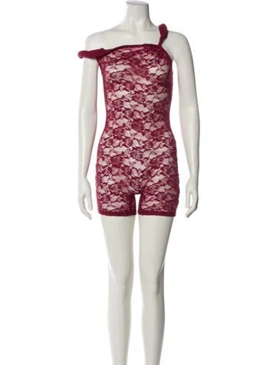 Pre-owned Johansen Lace Pattern Square Neckline Romper W/ Tags In Red