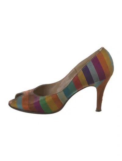 Pre-owned Johansen Striped Pumps In Green