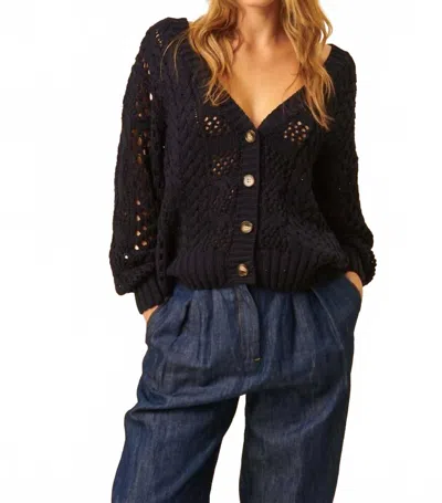 JOHN & JENN DOMENICO OPEN-KNIT SWEATER IN DEEP BLUE