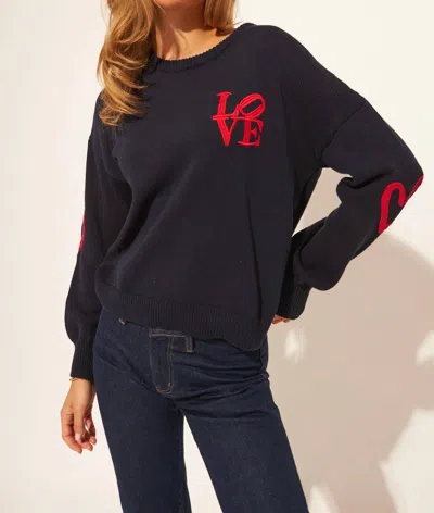 John & Jenn Embroidered Love Crewneck Sweater In Navy In Blue