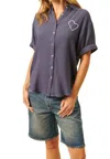 John & Jenn Felix Button Down Shirt In Crosshatch Navy In Purple