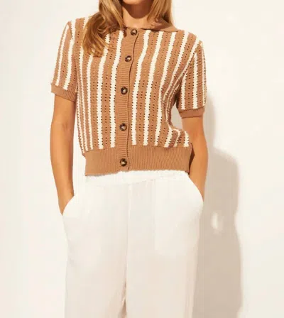 John & Jenn Francesco Short Sleeve Cardigan In Burlap Stripe In Multi