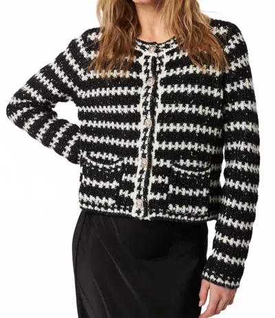 John & Jenn Henri Striped Cardigan Top In Caviar Quartz In Black