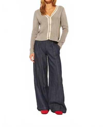 John & Jenn Jameson Sweater In Campus Grey W White Strpe In Blue