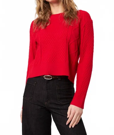 John & Jenn Julien Cable Knit Crop Sweater In Poppy In Red