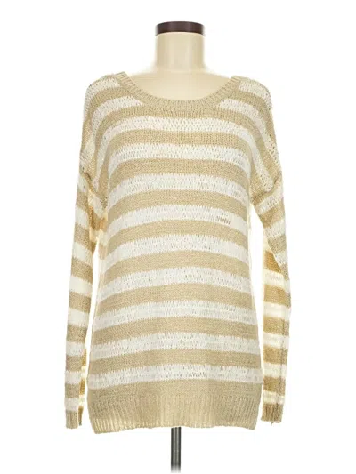 Pre-owned John & Jenn Long Sleeve Top Gold Stripes Pattern Boatneck Tops
