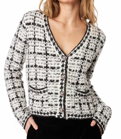 John & Jenn Lonnie V Neck Cardigan In Vanilla Tweed In Multi