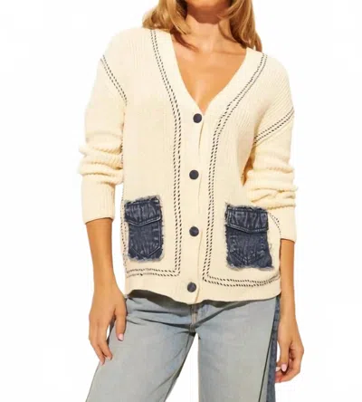 John & Jenn Sinclair V-neck Cardigan In Selvedge Denim In Neutral