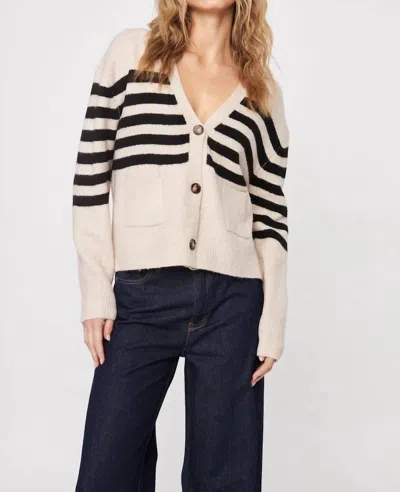John & Jenn Stanley Long Sleeve Cardigan In Nougat Stripe In Neutral