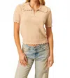 John & Jenn Valentin Collared V Neck Tee In Light Mocha In Neutral