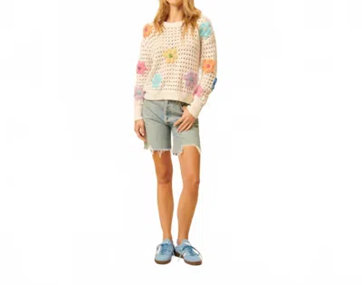 John & Jenn Women's Helix Spring Sweater Top In Beige Floral In White
