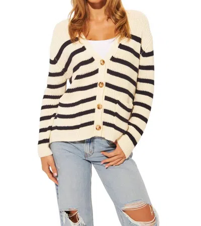John & Jenn Zayn Cotton Cardigan In Marine Stripe In Burgundy
