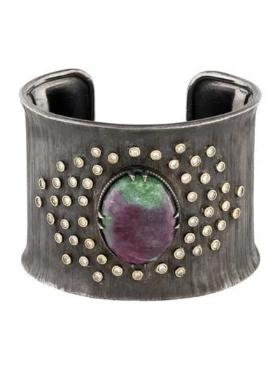 Pre-owned John Apel Ruby In Zoisite & Diamond Arena Cuff, 7" In Multi
