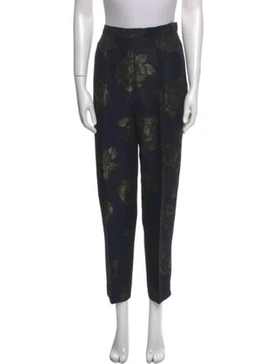 Pre-owned John Carlisle Floral Print Straight Leg Pants In Black