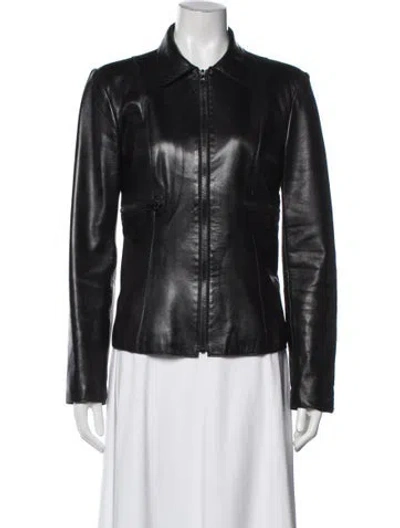 Pre-owned John Carlisle Leather Biker Jacket In Black
