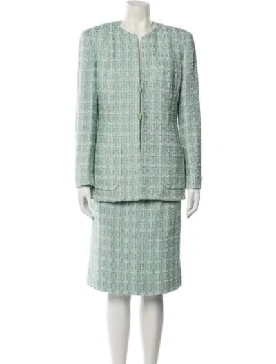 Pre-owned John Carlisle Tweed Pattern Skirt Set In Green