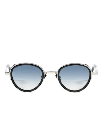 John Dalia Christian Round-frame Sunglasses In Black