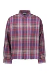 John Elliott Hemi Oversize Plaid Flannel Raw Hem Button-up Shirt In Purple