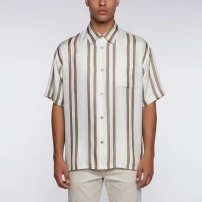 Pre-owned John Elliott Cream Stripe Satin Short Sleeve T-shirt Xl In White