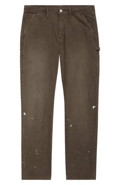 John Elliott Distressed Paint Splatter Cotton Canvas Work Pants In Cedar