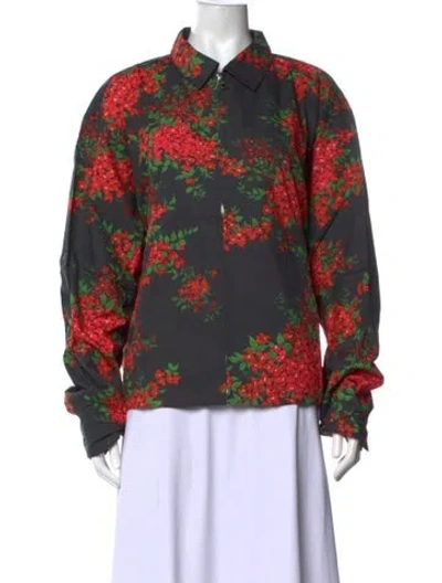 Pre-owned John Elliott Floral Print Long Sleeve Button-up Top In Black
