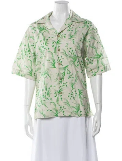 Pre-owned John Elliott Floral Print Short Sleeve Button-up Top In Green